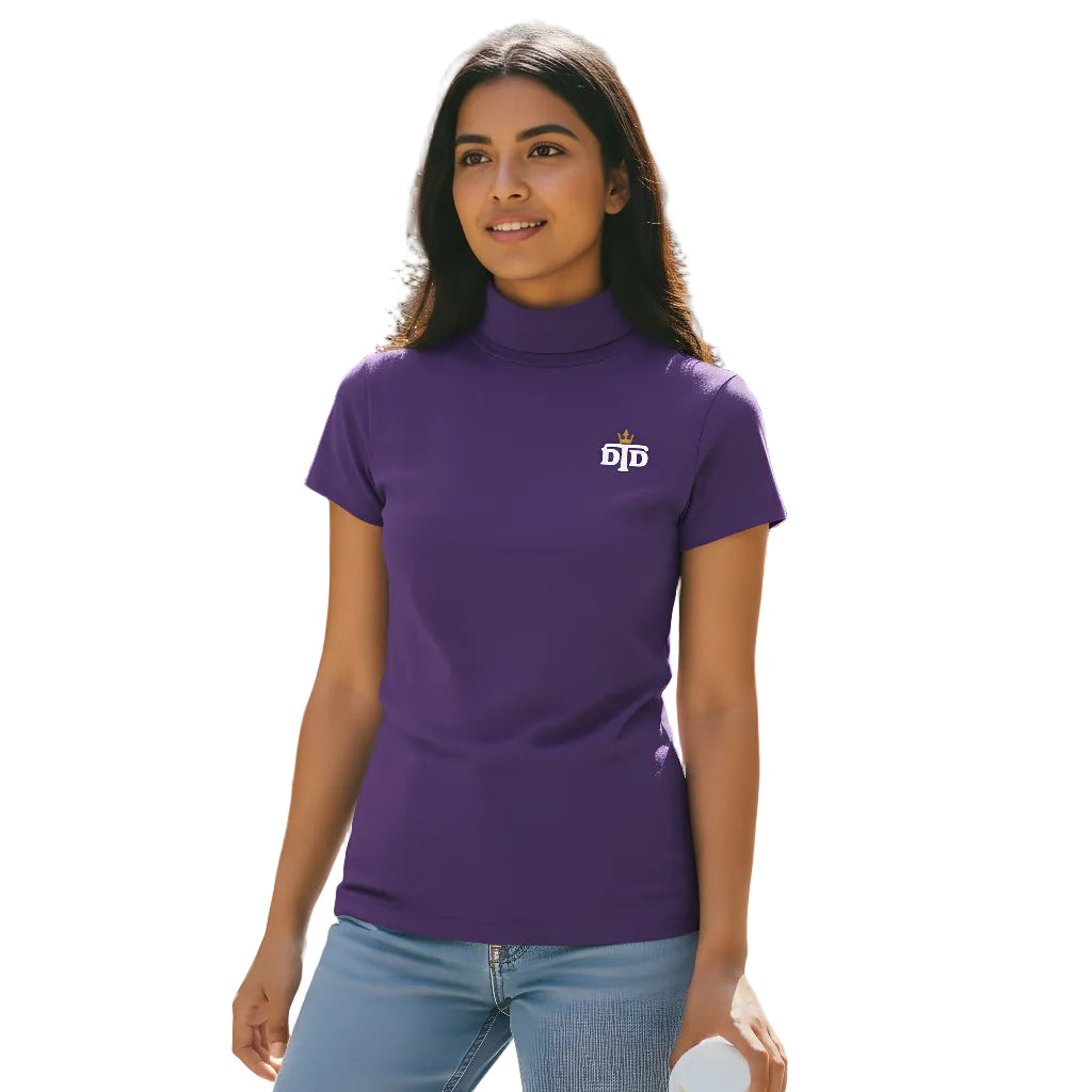 Women's Short Sleeve Ivory Turtleneck Top