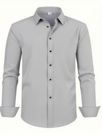 Men'S Stylish Three-Piece Outfit Featuring Solid Color Long-Sleeve Shirts Made from Lightweight Material, Designed for a Regular Fit with Single-Breasted Buttons And a Tie Collar, Ideal for Both Casual And Professional Occasions Throughout The Year
