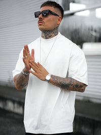 Men'S 100% Oversized T-Shirt with Bold Graphic Print - White Casual Streetwear Tee, Loose Fit Round Neck Short Sleeve for All-Season Comfort, Everyday And Special Occasions, Versatile Clothing, Durable Fabric, Print Shirt, Fashion Enthusiasts