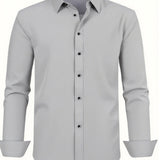 Men'S Stylish Three-Piece Outfit Featuring Solid Color Long-Sleeve Shirts Made from Lightweight Material, Designed for a Regular Fit with Single-Breasted Buttons And a Tie Collar, Ideal for Both Casual And Professional Occasions Throughout The Year