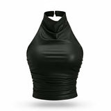 DTD sexy Off-Shoulder High Neck Crop Top