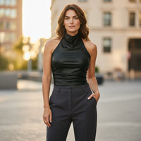 DTD sexy Off-Shoulder High Neck Crop Top