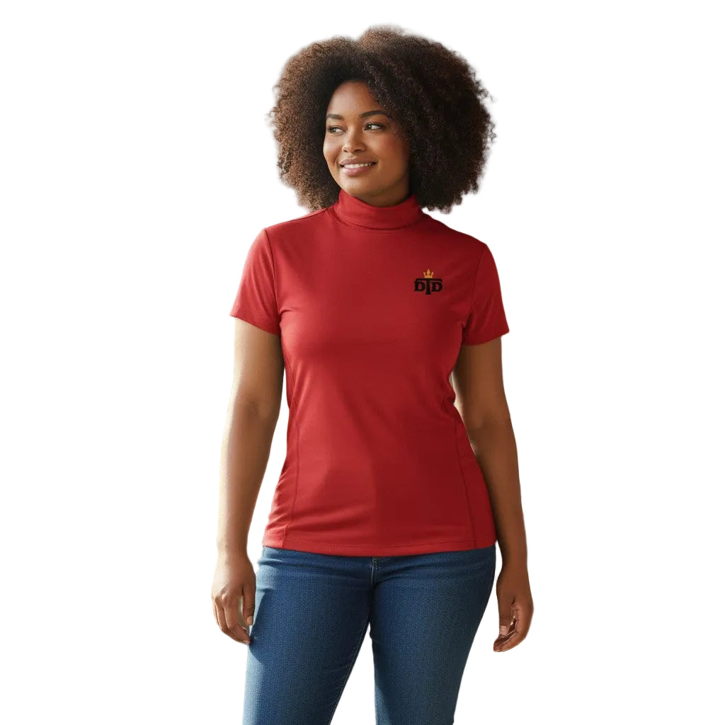 Women's Short Sleeve Ivory Turtleneck Top