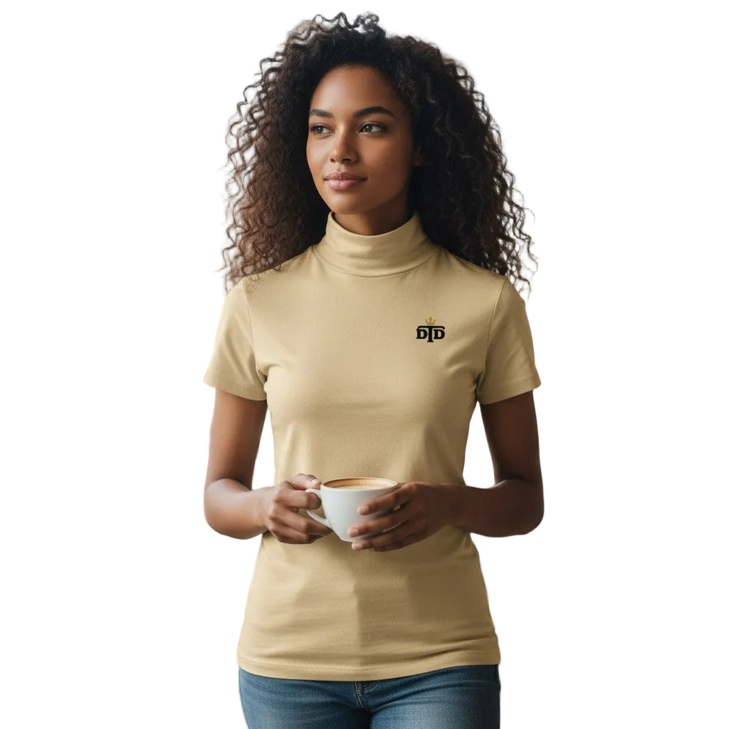 Women's Short Sleeve Ivory Turtleneck Top
