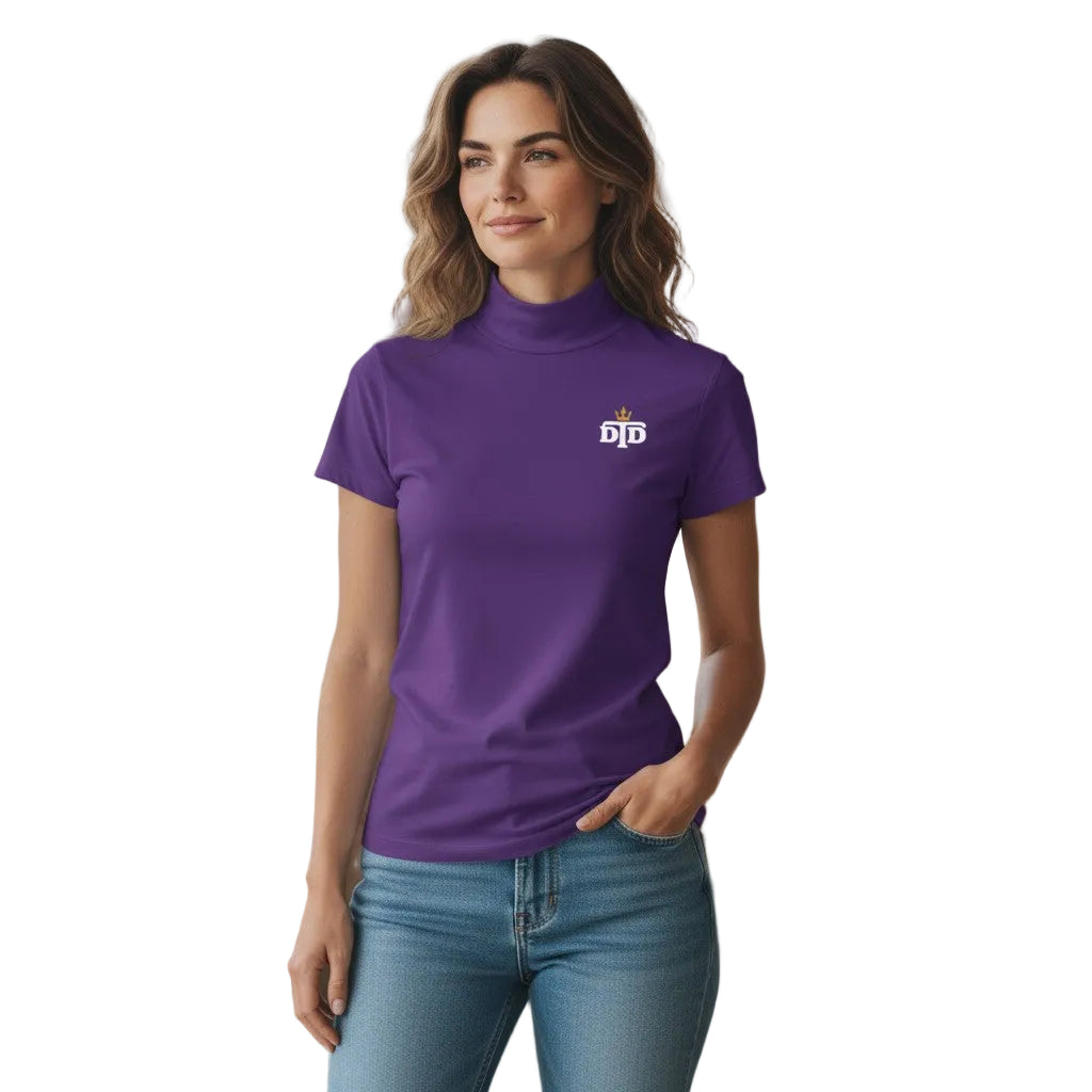Women's Short Sleeve Ivory Turtleneck Top