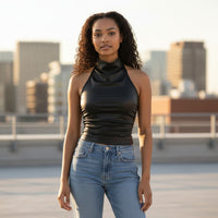 DTD sexy Off-Shoulder High Neck Crop Top