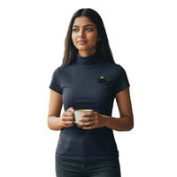 Women's Short Sleeve Ivory Turtleneck Top