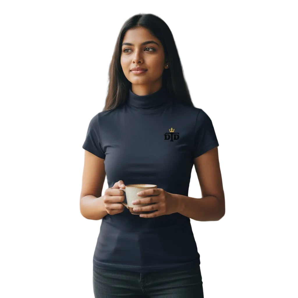 Women's Short Sleeve Ivory Turtleneck Top