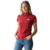 Women's Short Sleeve Ivory Turtleneck Top