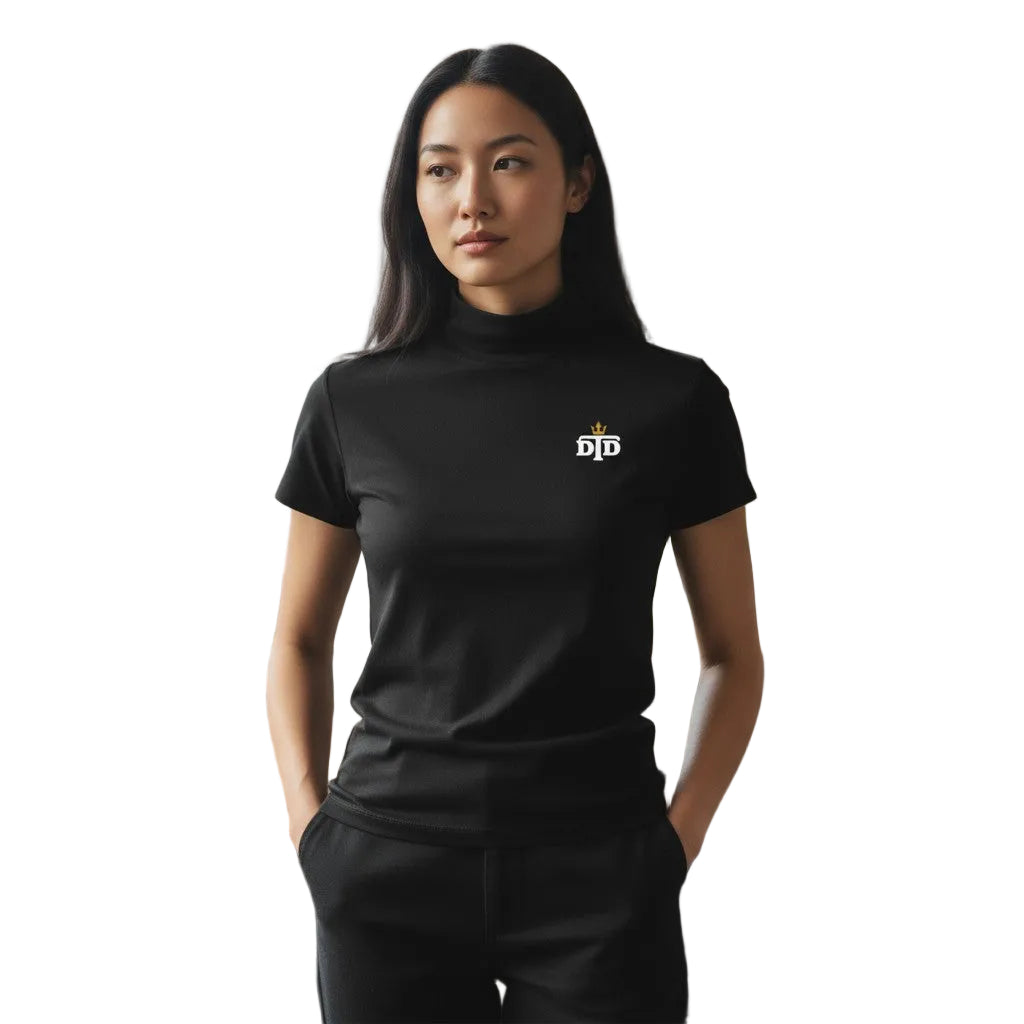 Women's Short Sleeve Ivory Turtleneck Top