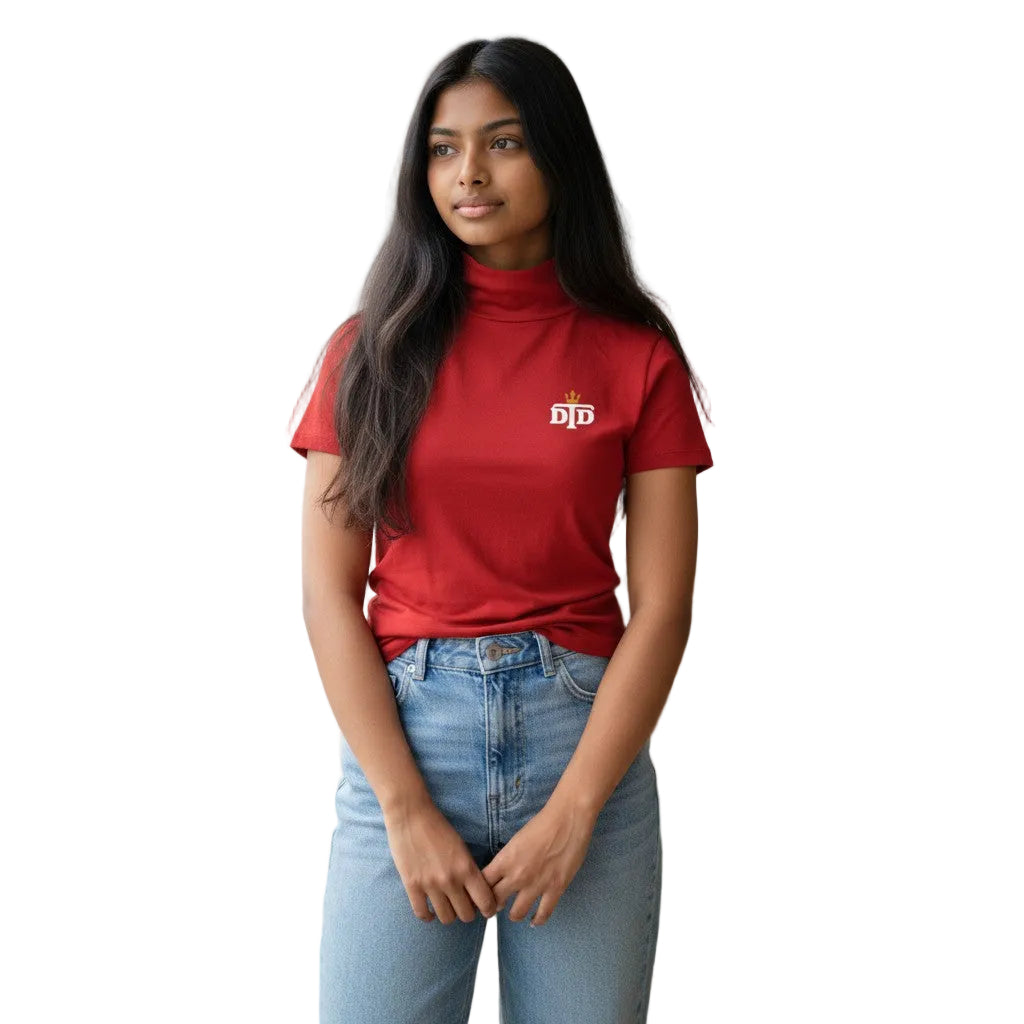 Women's Short Sleeve Ivory Turtleneck Top