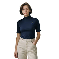 Women's Short Sleeve Ivory Turtleneck Top