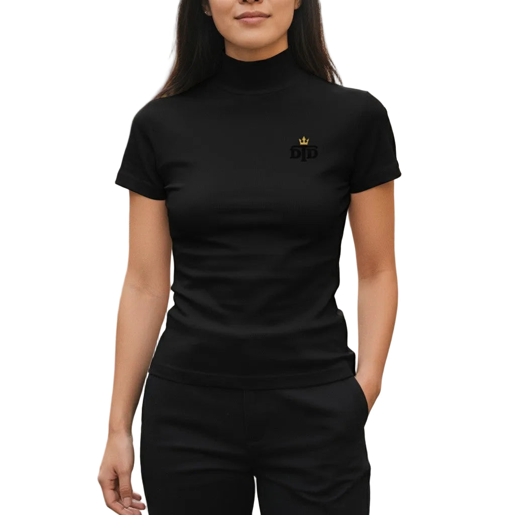 Women's Short Sleeve Ivory Turtleneck Top