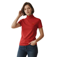 Women's Short Sleeve Ivory Turtleneck Top