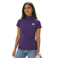 Women's Short Sleeve Ivory Turtleneck Top