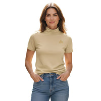 Women's Short Sleeve Ivory Turtleneck Top