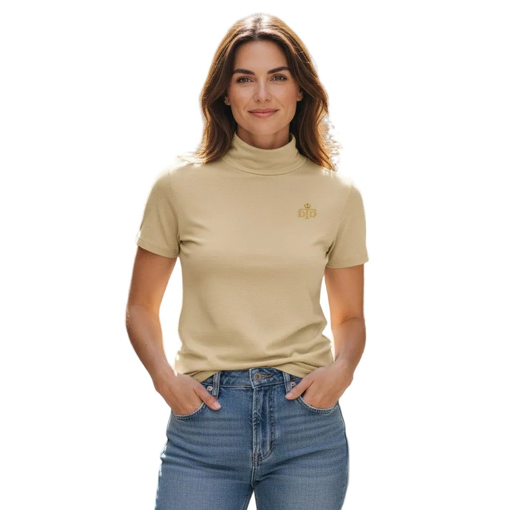 Women's Short Sleeve Ivory Turtleneck Top